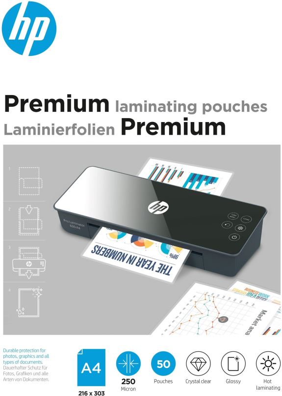 Laminovací fólie HP Premium A4 250 Micron, 50 ks