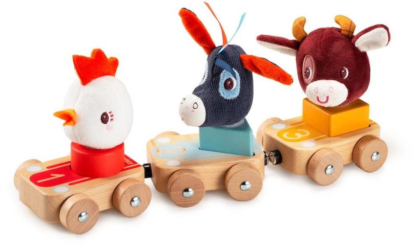 Tahací hračka Lilliputiens Set 3 dřevěných autíček - Farma