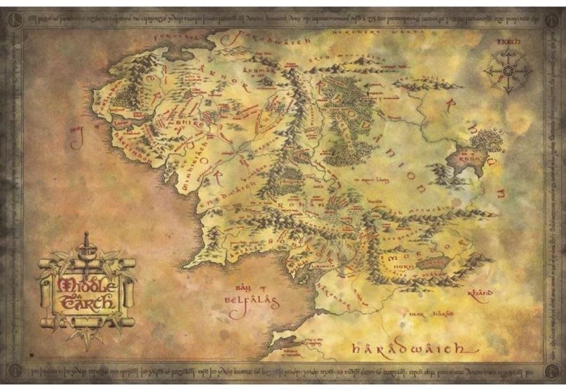 Plakát The Lord Of The Rings - Pán prstenů - Map Of Middle Earth - plakát