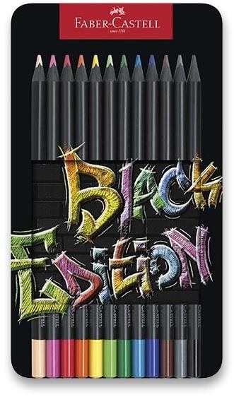 Pastelky FABER-CASTELL Black Edition v plechu, 12 barev