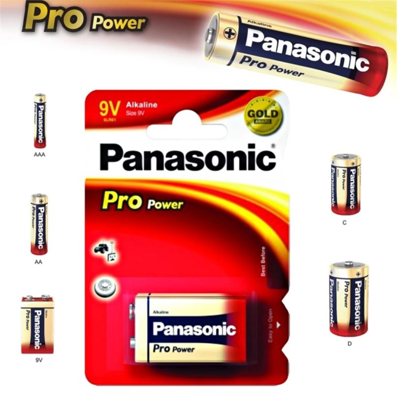 Baterie alkalická, 6LF22, 9V, Panasonic, blistr, 1-pack, 6LF22PPG/1BP, Pro Power