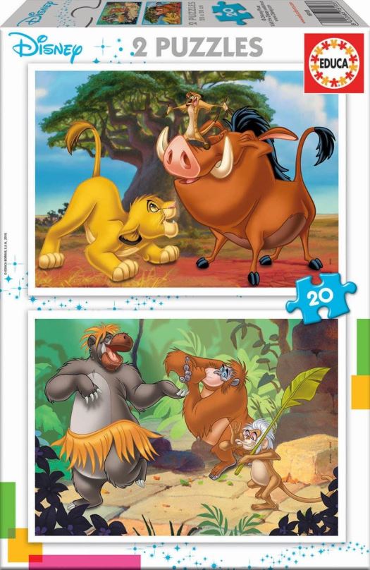 EDUCA Puzzle Lví král a Kniha džunglí 2x20 dílků