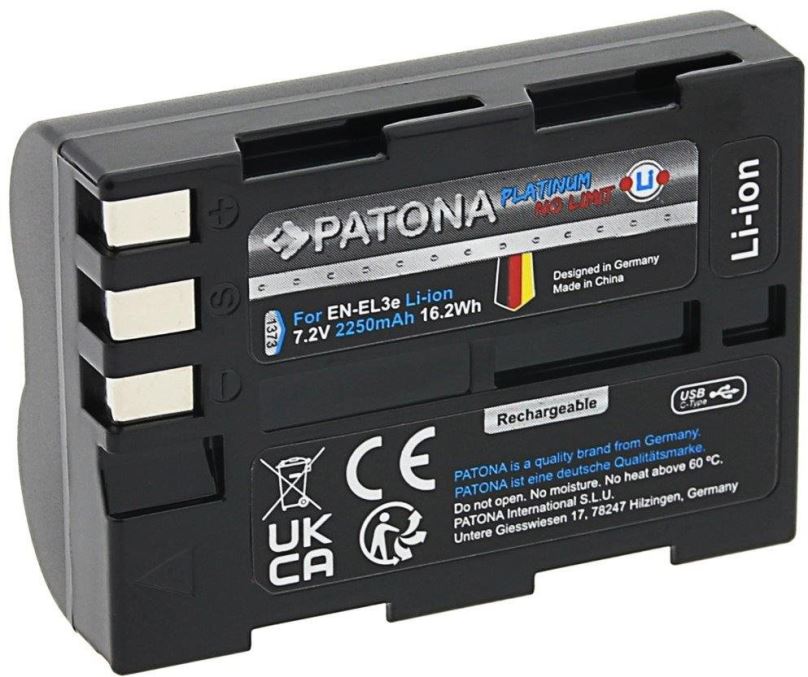 Baterie pro fotoaparát PATONA baterie pro Nikon EN-EL3E 2250mAh Li-Ion Platinum USB-C nabíjení