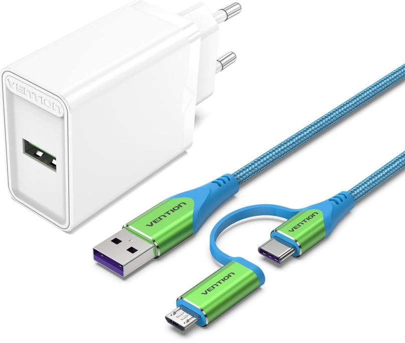 Nabíječka do sítě Vention & Alza Charging Kit (18W + 2in1 USB-C/micro USB Cable 1m) Collaboration Type