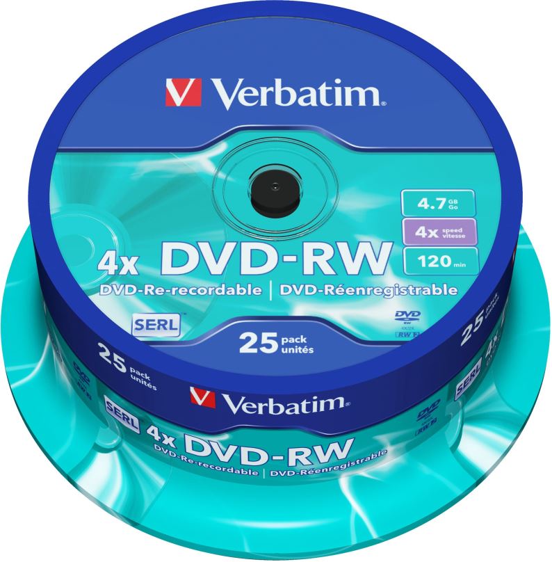 Média VERBATIM DVD-RW SERL 4,7GB, 4x, spindle 25 ks