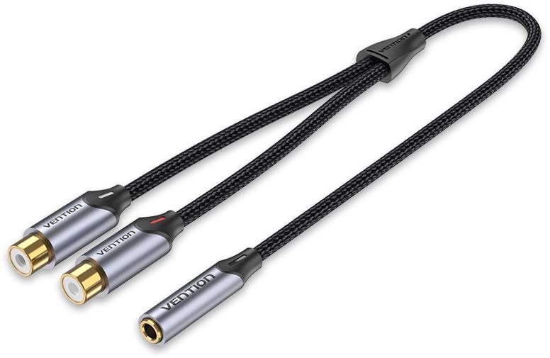 Redukce Vention Cotton Braided 3.5mm Jack Female to 2-Female RCA Audio Cable 0.3m Gray Aluminum Alloy Type