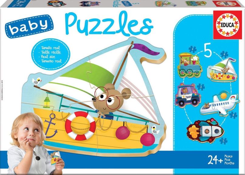 Puzzle Educa Baby puzzle Zvířátka v dopravních prostředcích 5v1 (3-5 dílků)