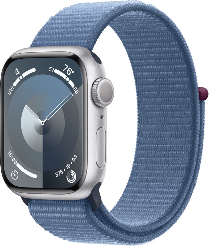 Chytré hodinky Apple Watch Series 9 41mm Stříbrný hliník s ledově modrým provlékacím sportovním řemínkem