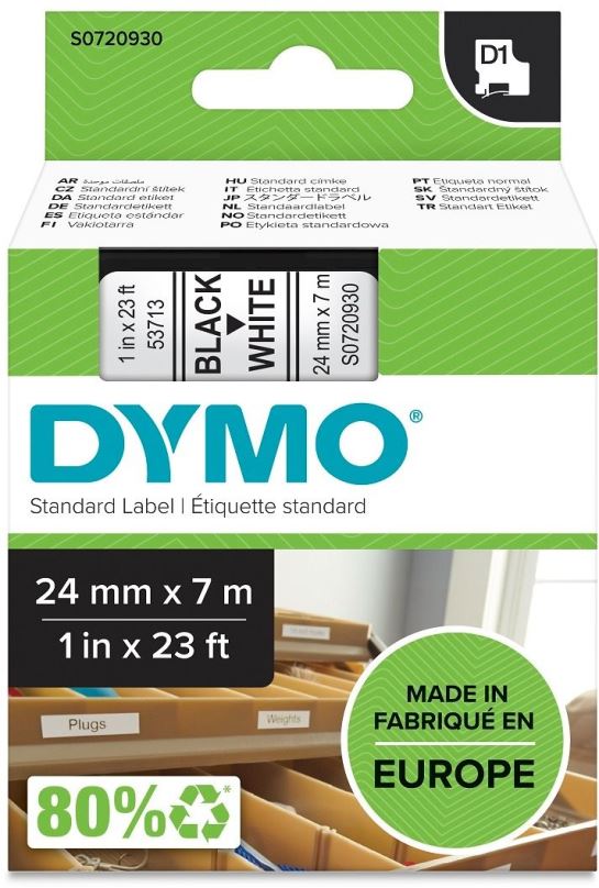TZ páska Dymo D1, 53713, S0720930, bílá/černá, 24mm