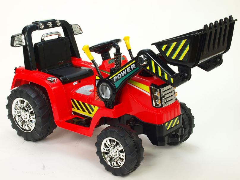 Elektrický traktor pro děti EXCAVATOR s ovladatelnou lžící, červený
