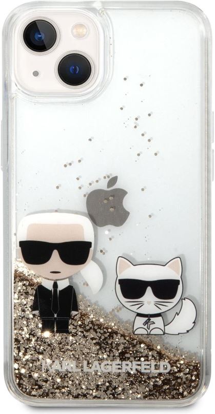 Kryt na mobil Karl Lagerfeld Liquid Glitter Karl and Choupette Zadní Kryt pro iPhone 14 Gold