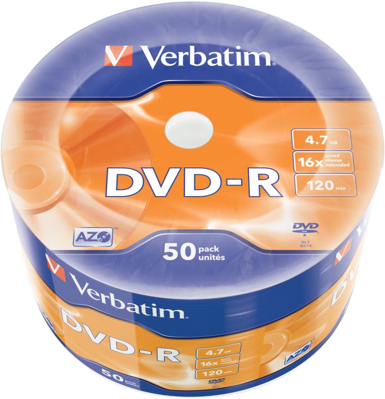 Média VERBATIM DVD-R AZO 4,7GB, 16x, wrap 50 ks