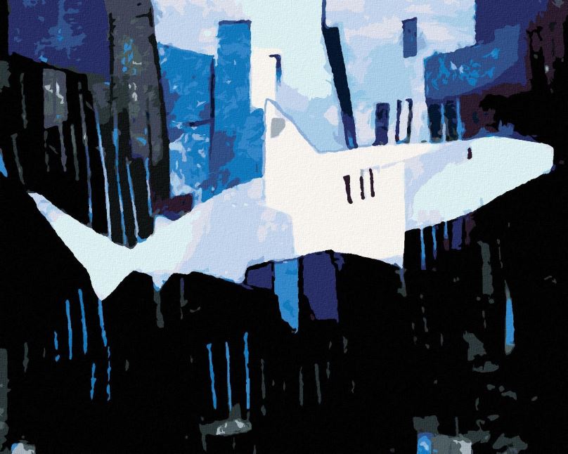 Malování podle čísel Abstraktní žralok v kubismu, 80x100 cm, vypnuté plátno na rám