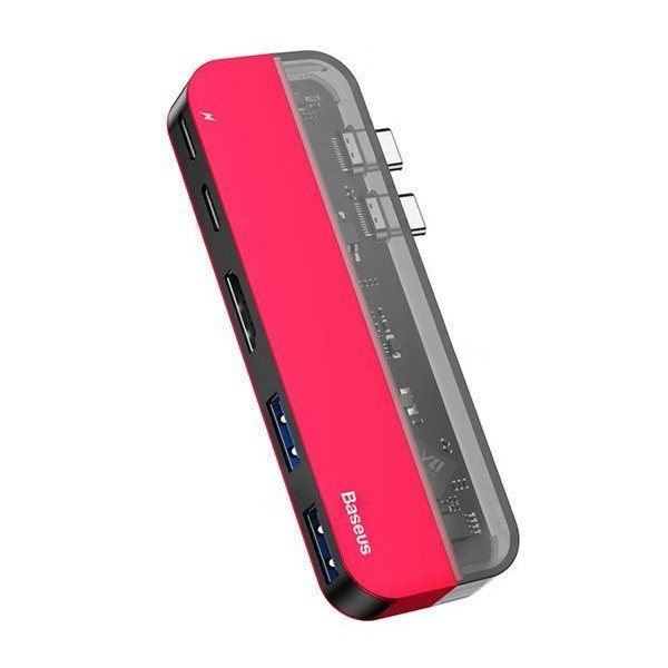Replikátor portů Baseus Transparent Series Dual USB-C Multifunctional HUB Adapter, Red