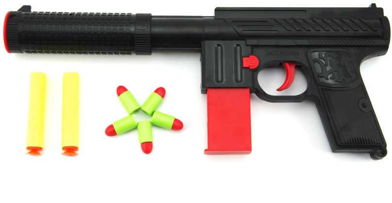Dětská pistole Teddies Pistole na pěnové náboje 2ks + špuntovka 5ks