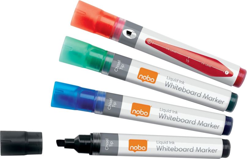 Popisovač NOBO Liquid Ink Whiteboard Pens Chisel Tip, mix barev - balení 10 ks