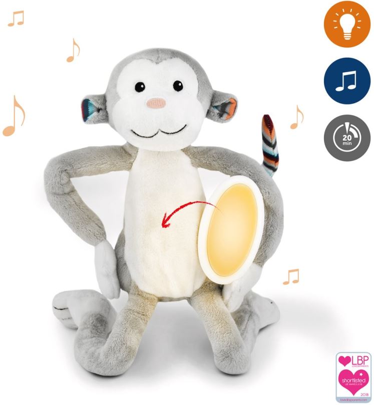 Usínáček ZAZU - Opička MAX plyšové noční světlo s melodiemi