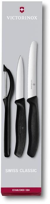 Sada nožů Victorinox sada 2ks nožů a škrabka Swiss Classic plast černý