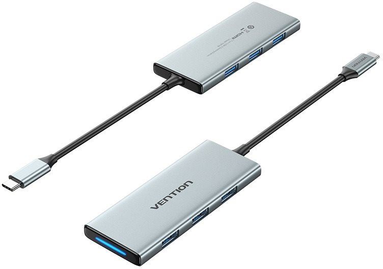 Replikátor portů Vention 7-in-1 USB-C to HDMI/USB 3.0x3/SD/TF/PD Docking Station 0.15M Gray Aluminum Alloy Type (Slim