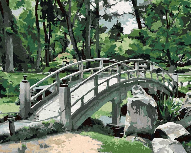 Malování podle čísel Japonsko most u lesa, 40x50 cm, bez rámu a bez vypnutí plátna
