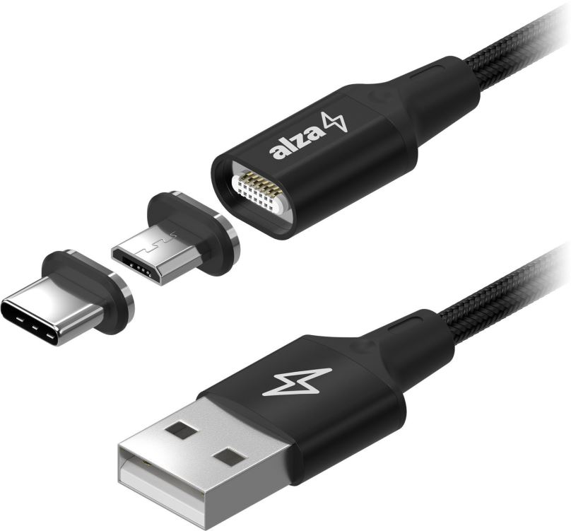 Datový kabel AlzaPower MagCore 2in1 USB-C + Micro USB, 3A, 1.5m černý