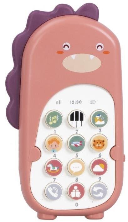 Interaktivní hračka eliNeli Dětský telefon dinosaurus, růžový