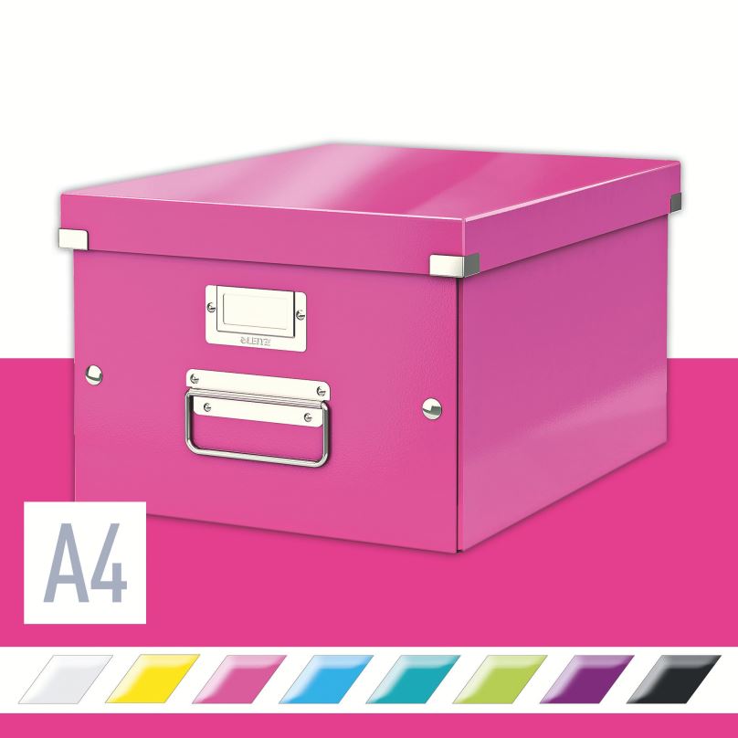 Archivační krabice LEITZ WOW Click & Store A4 28.1 x 20 x 37 cm, růžová