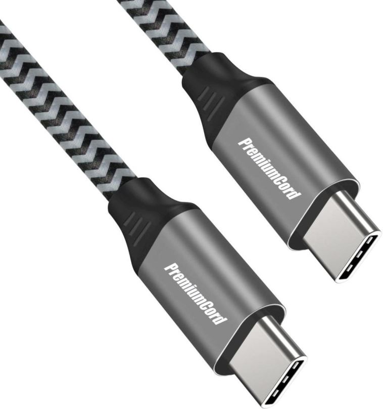 Datový kabel PremiumCord Kabel USB-C M/M, 100W 20V/5A 480Mbps bavlněný oplet 1m