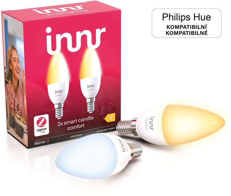 LED žárovka Innr Chytrá LED žárovka E14 Comfort, tvar svíce, kompatibilní s Philips Hue, 2 ks