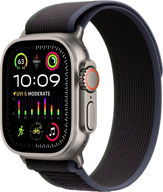 Chytré hodinky Apple Watch Ultra 2 49mm titanové pouzdro s černo-modrým trailovým tahem - S/M