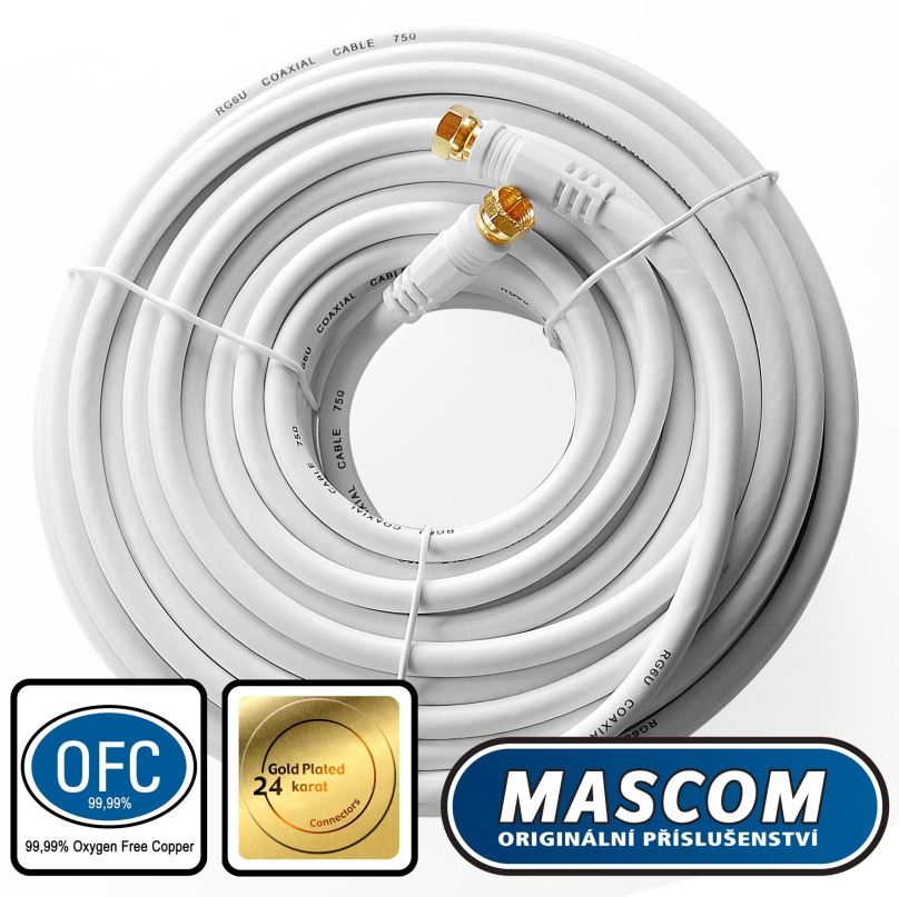 Koaxiální kabel Mascom satelitní kabel 7676-200W, konektory F 20m