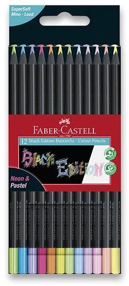 Pastelky FABER-CASTELL Black Edition Neon/Pastel, 12 barev