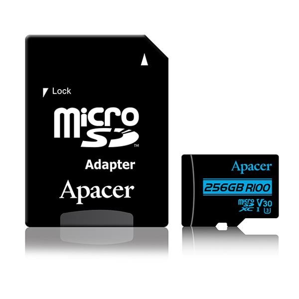 Apacer paměťová karta Secure Digital Card V30, 256GB, micro SDXC, AP256GMCSX10U7-R, UHS-I U3 (Class 10) V30, s adaptérem