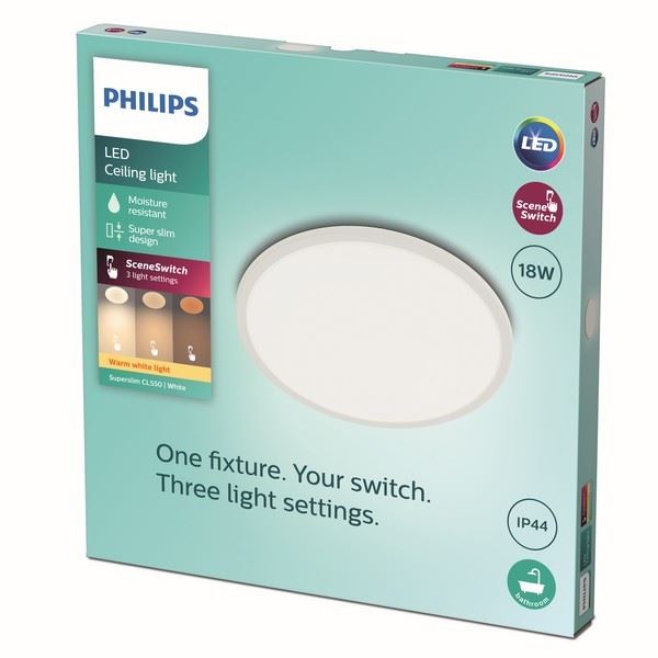 Philips 8719514327269 LED stropní svítidlo Super Slim 1x18W | 1500lm | 2700K | IP44 - EyeComfort, bílá
