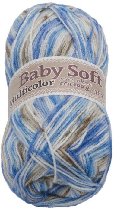 Příze Baby soft multicolor 100g - 604 bílá, modrá, hnědá