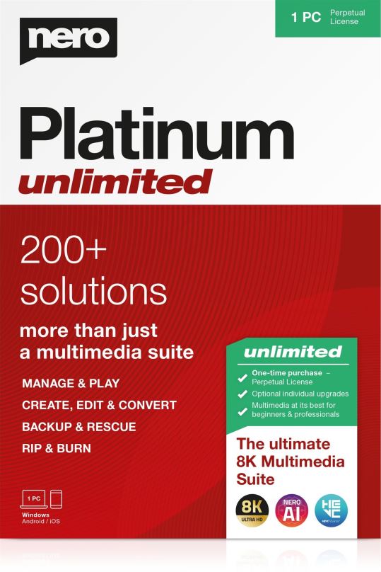 Vypalovací software Nero Platinum Unlimited 7v1, CZ (elektronická licence)