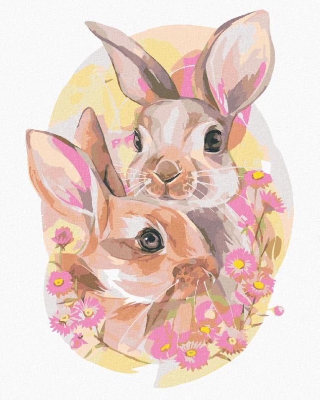 Malování podle čísel Zamilovaný pár králíků, 40x50 cm, bez rámu a bez vypnutí plátna