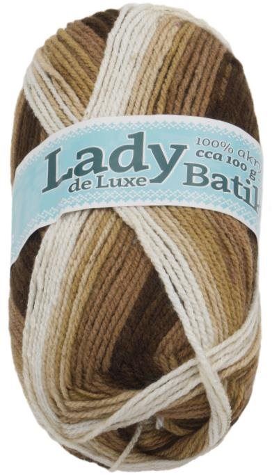 Příze Lady de Luxe BATIK 100g - 611 bílá, béžová, hnědá