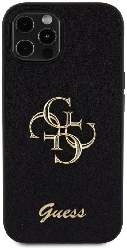 Kryt na mobil Guess PU Fixed Glitter 4G Metal Logo Zadní Kryt pro iPhone 12/12 Pro Black