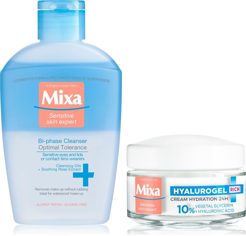 Kosmetická sada MIXA Hyalurogel rich cream + odličovač očí set 175 ml