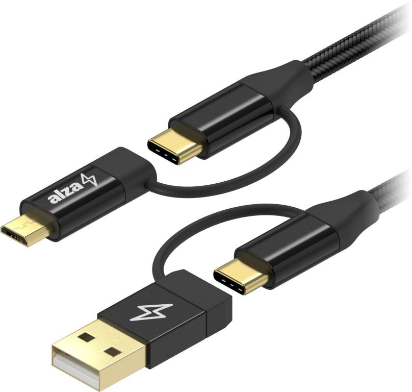 Datový kabel AlzaPower MultiCore 4in1 USB 60W 480Mbps 2m černý