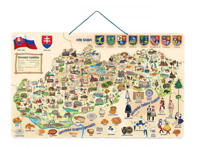 Mapa Woody Magnetická mapa Slovenska s obrázky a společenská hra 3v1