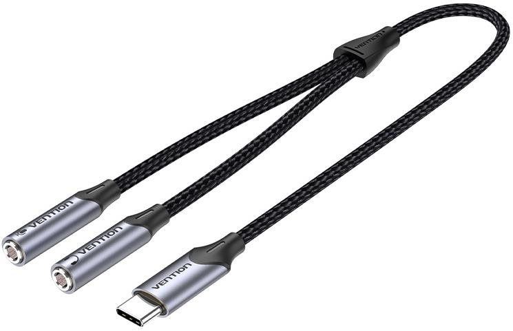 Redukce Vention USB-C Male to TRS Audio & Mic Jack 0.3m Gray Aluminum Alloy Type