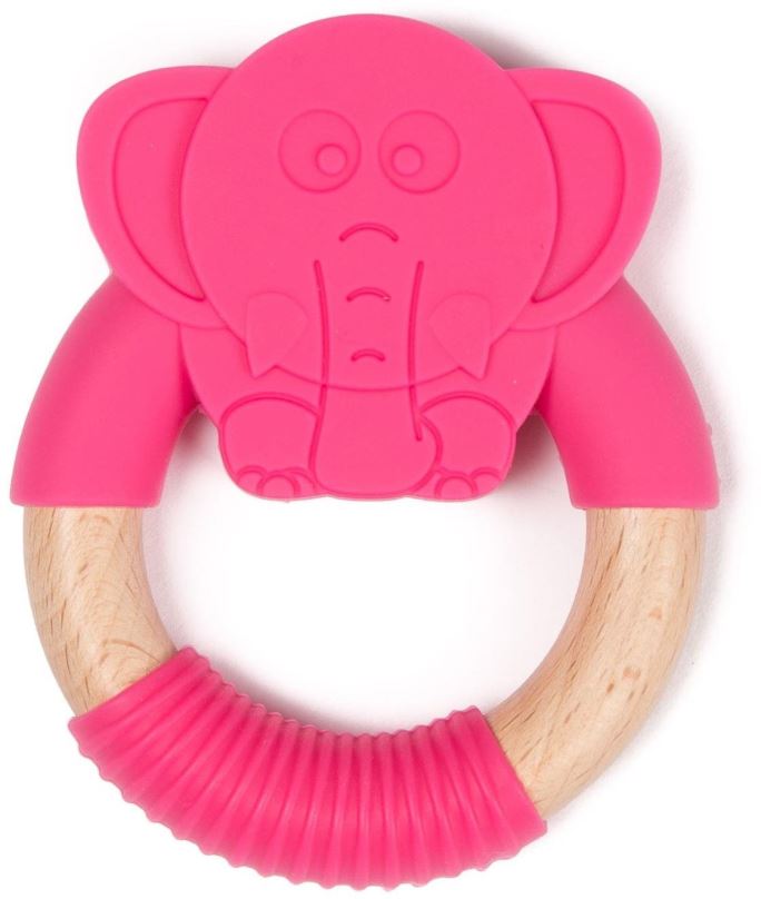 Kousátko Bo Jungle kousátko B-Teether Animal Wood Pink Elephant