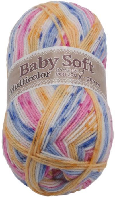 Příze Baby soft multicolor 100g - 603 bílá, modrá, žlutá, růžová