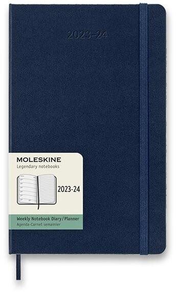 Týdenní diář Moleskine 2023-2024 L, tvrdé desky, modrý