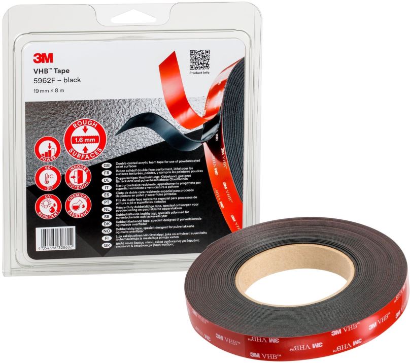 Lepicí páska 3M™ VHB™ oboustranně silně lepicí akrylová páska 5962F, šedočerná, 19 mm x 8 m