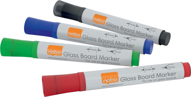 Popisovače NOBO Glass Whiteboard Markers, mix barev - balení 4 ks