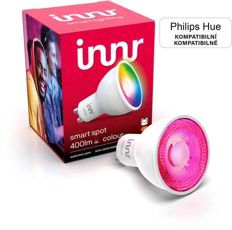 LED žárovka Innr Chytré bodové LED světlo GU10, Colour, kompatibilní s Philips Hue, 16M barev a tóny bílé