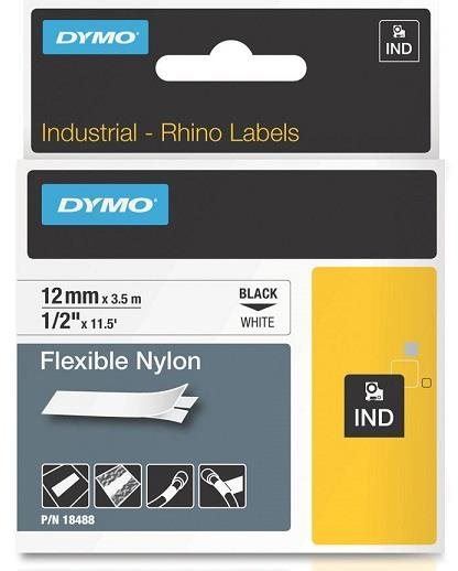 Dymo originální páska do tiskárny štítků, Dymo, 18488, černý tisk/bílý podklad, 3.5m, 12mm, RHINO nylonová flexibilní